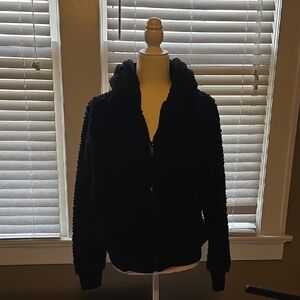 Women's Black Fleece Teddy Jacket With Hood